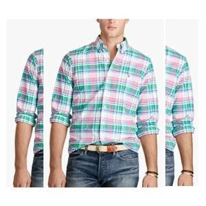 Ralph Lauren White Pink Green Gingham Camisa Oxford Button Up‎ Shirt Size XL